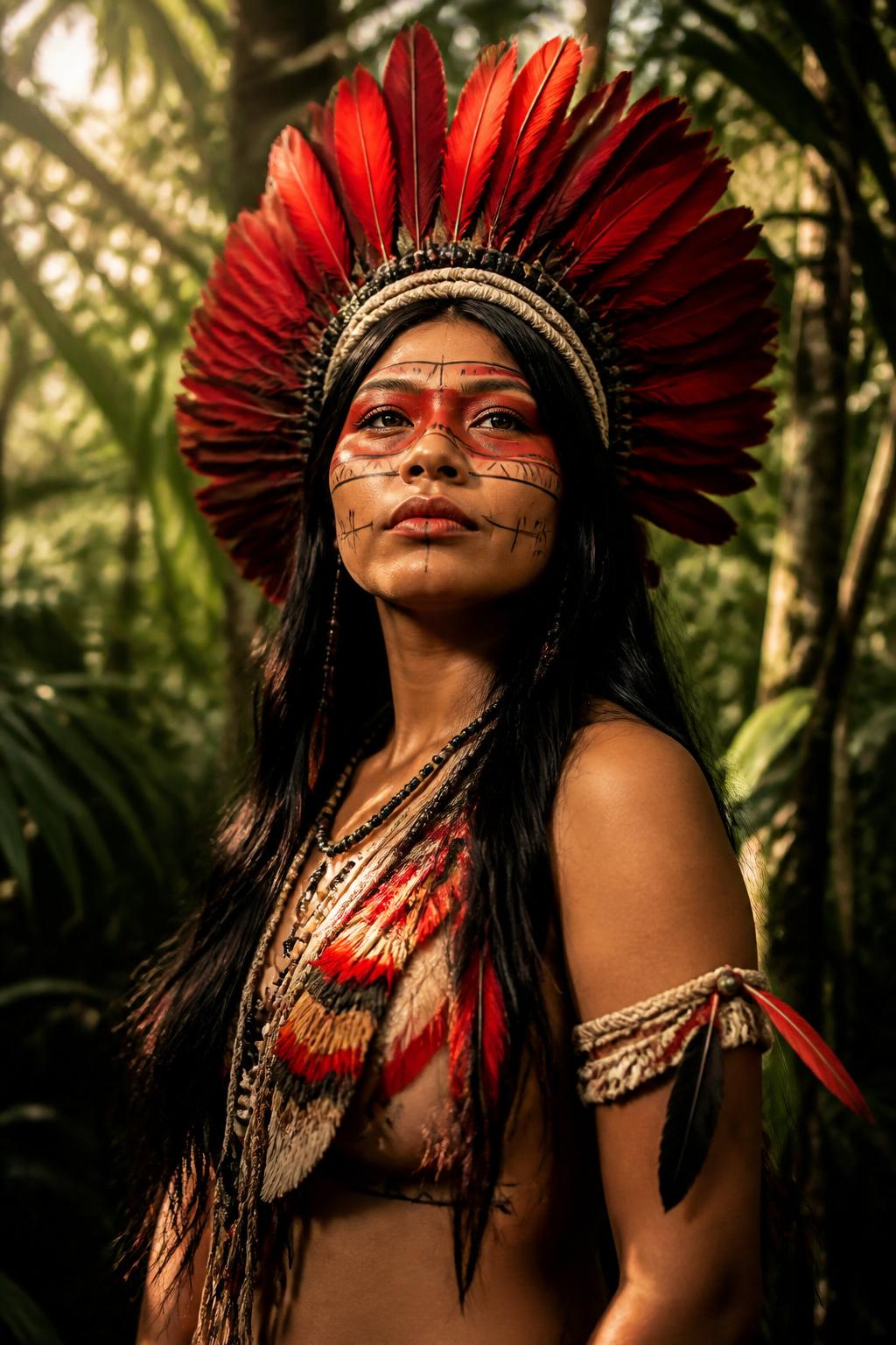 Mulher indígena na floresta